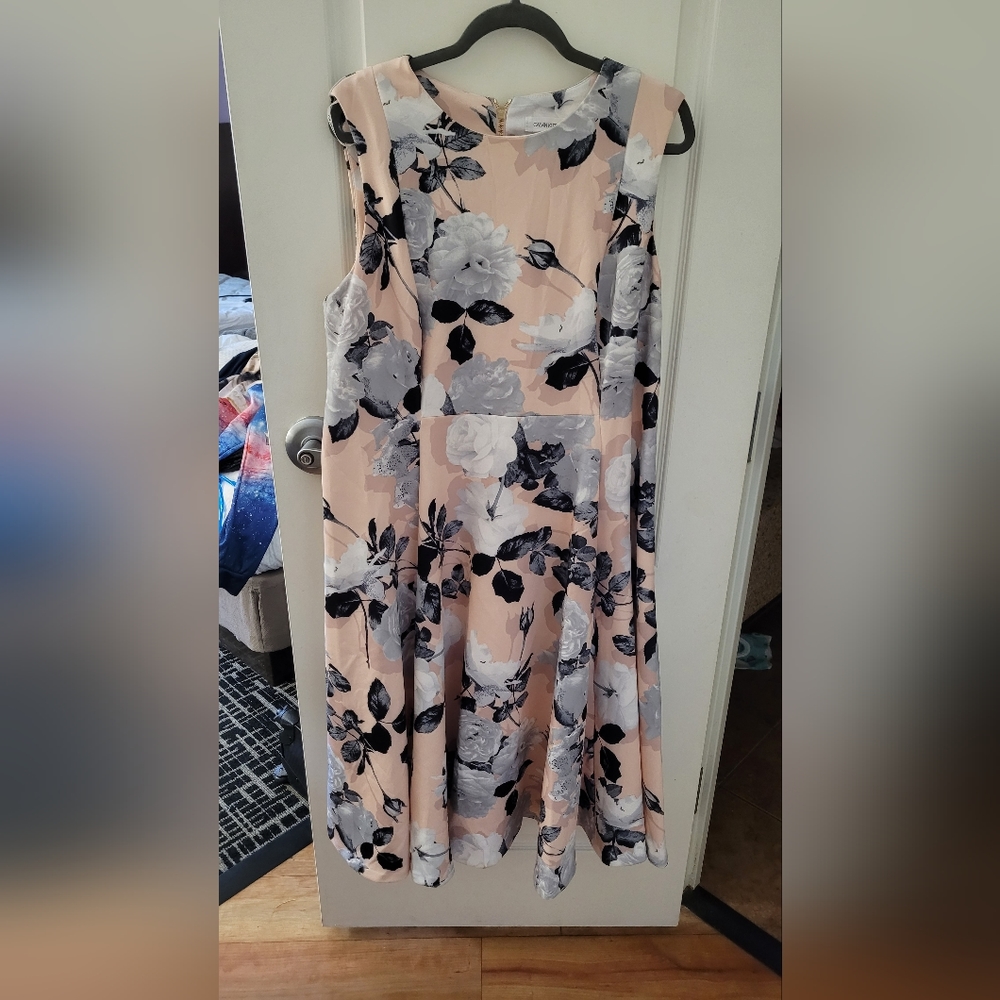 CALVIN KLEIN Womens Blush Scuba Sleeveless Above The Knee Fit & Flare Dress 18w